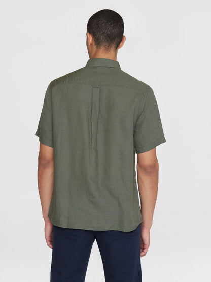KCA - Regular linen short sleeve shirt Burned Olive
