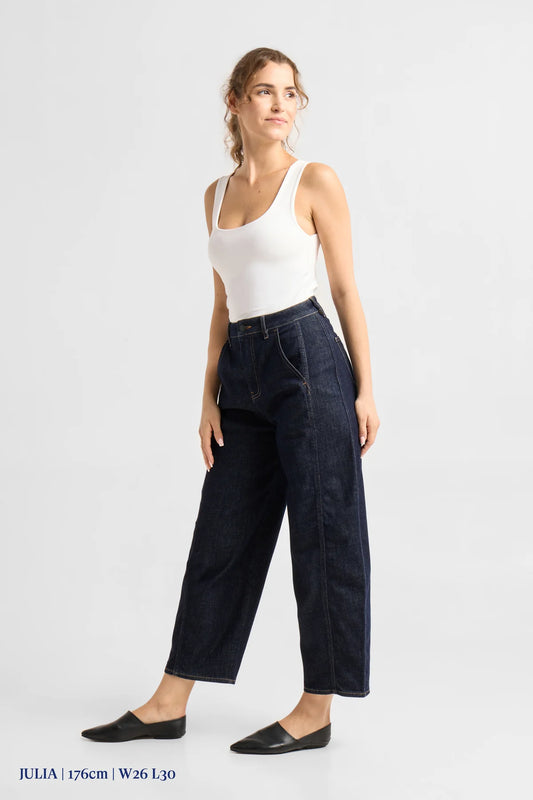 Dawn Denim - MOONDUST Soft Denim - Wide Barrel leg Raw Blue