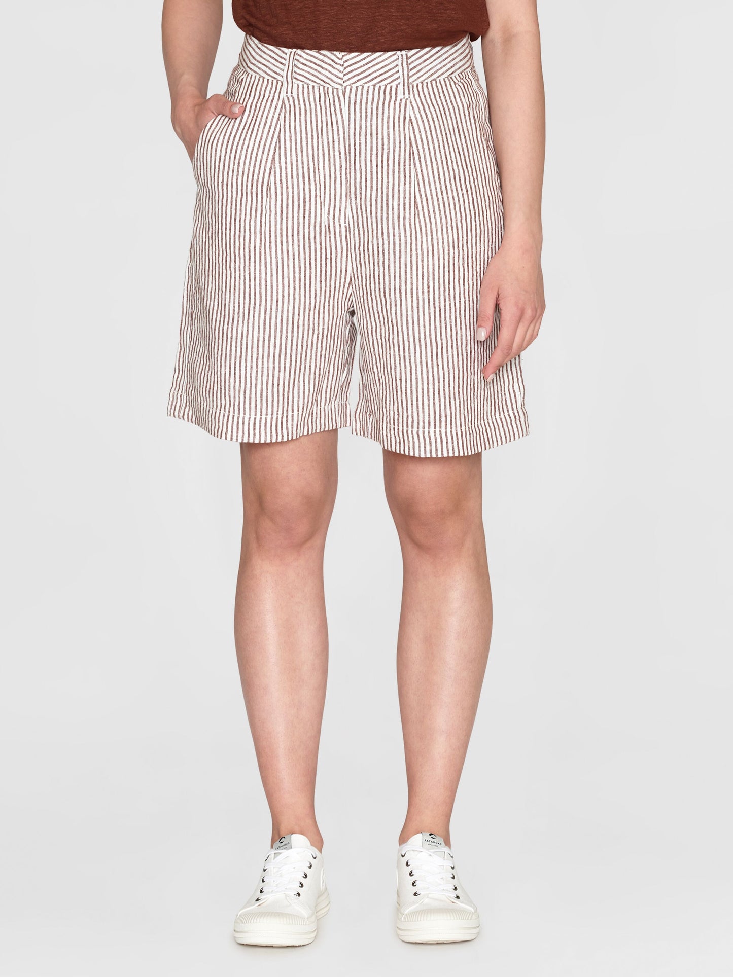 KCA - POSEY wide high-rise striped linen shorts Brown stripe