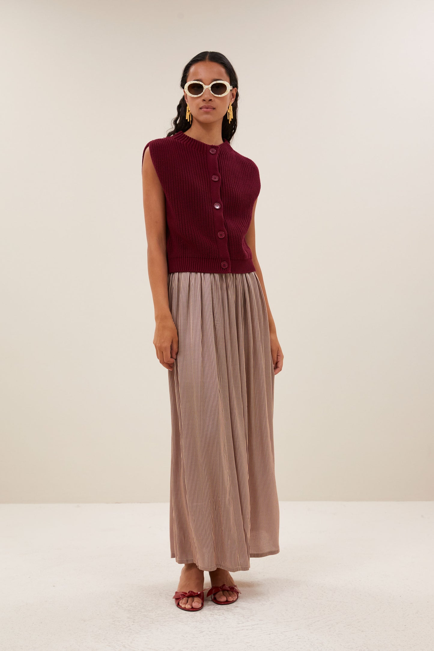by-bar - reva viscose stripe skirt wine stripe - WERTE FREUNDE