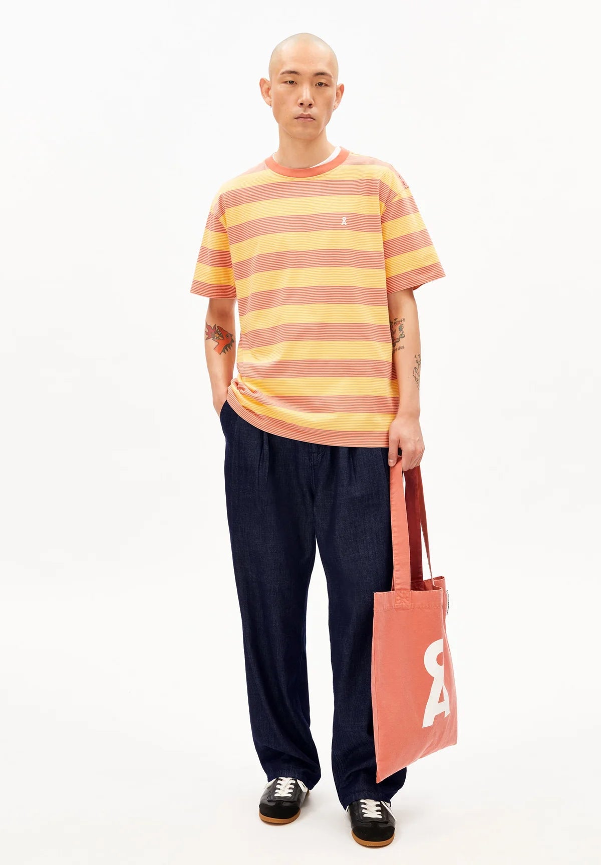 Armedangels - MAARKOS MULTI GESTREIFTES T-SHIRT sunflower-tabasco red - WERTE FREUNDE