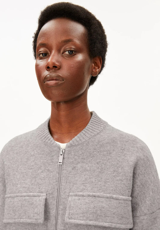 Armedangels - COTTON-WOOL BOMBER KNIT JACKET dark honey melange