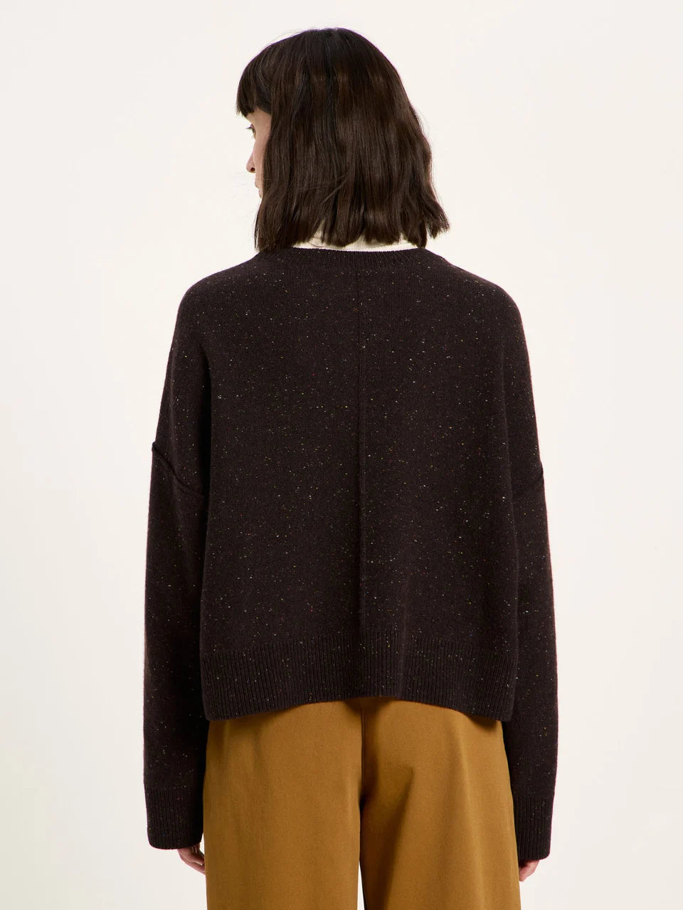 LANIUS - Oversized Rundhalspullover bitter chocolate tweed