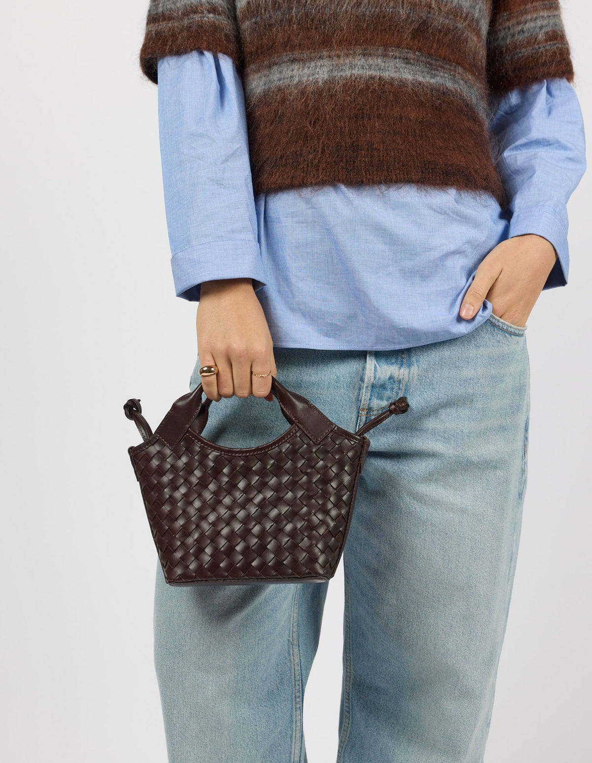 O MY BAG - Mara Mini Chocolate Woven Classic Leather - WERTE FREUNDE