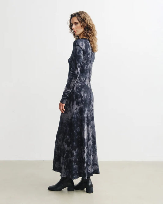 ROTHOLZ - Pin-Tucked Long-Sleeve Dress Black Tie-Dye