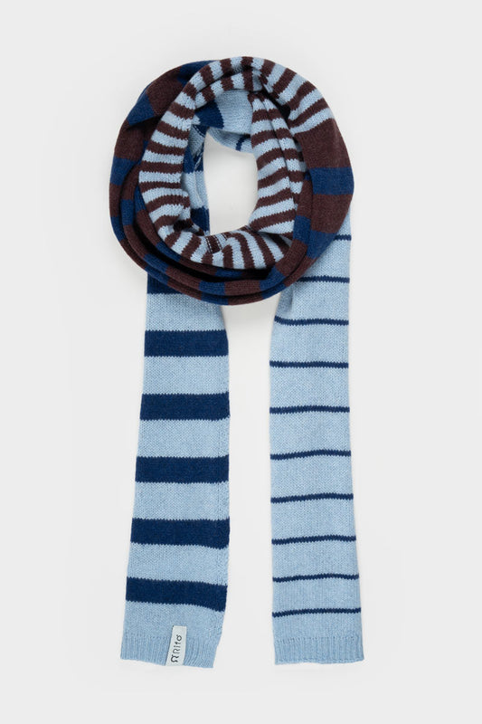 Rifo - Rino Cashmere Striped Skinny Scarf Multicolor Sky