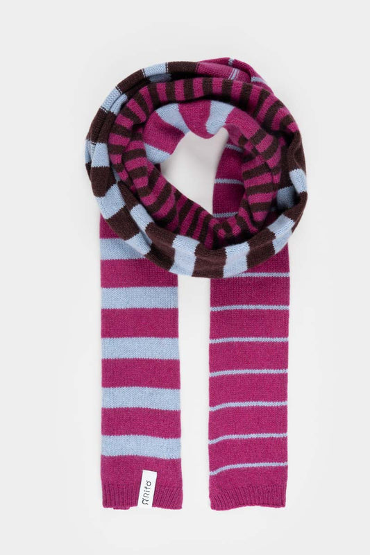 Rifo - Rino Cashmere Striped Skinny Scarf Multicolor Pink