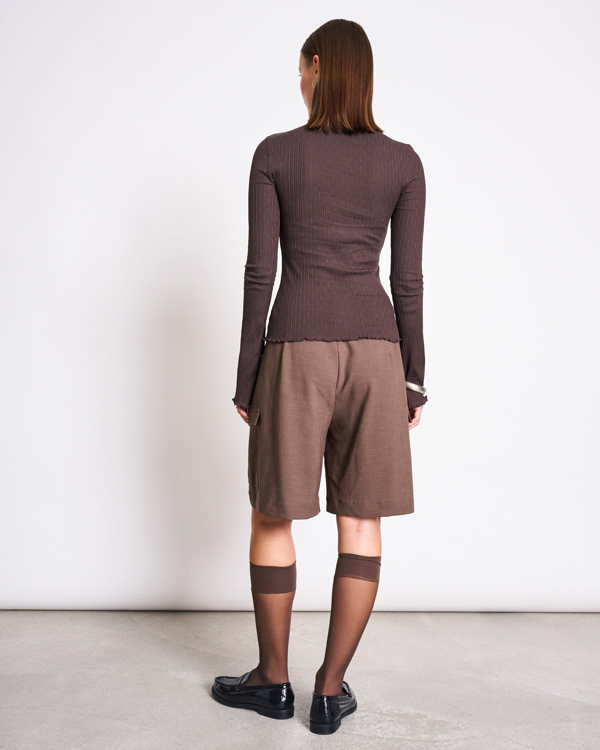 JAN N JUNE - CANNA Raised Collar Longsleeve mud - WERTE FREUNDE