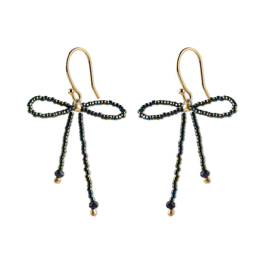 a beautiful story - Bow Black Onyx Green Colored Earrings Paar - WERTE FREUNDE