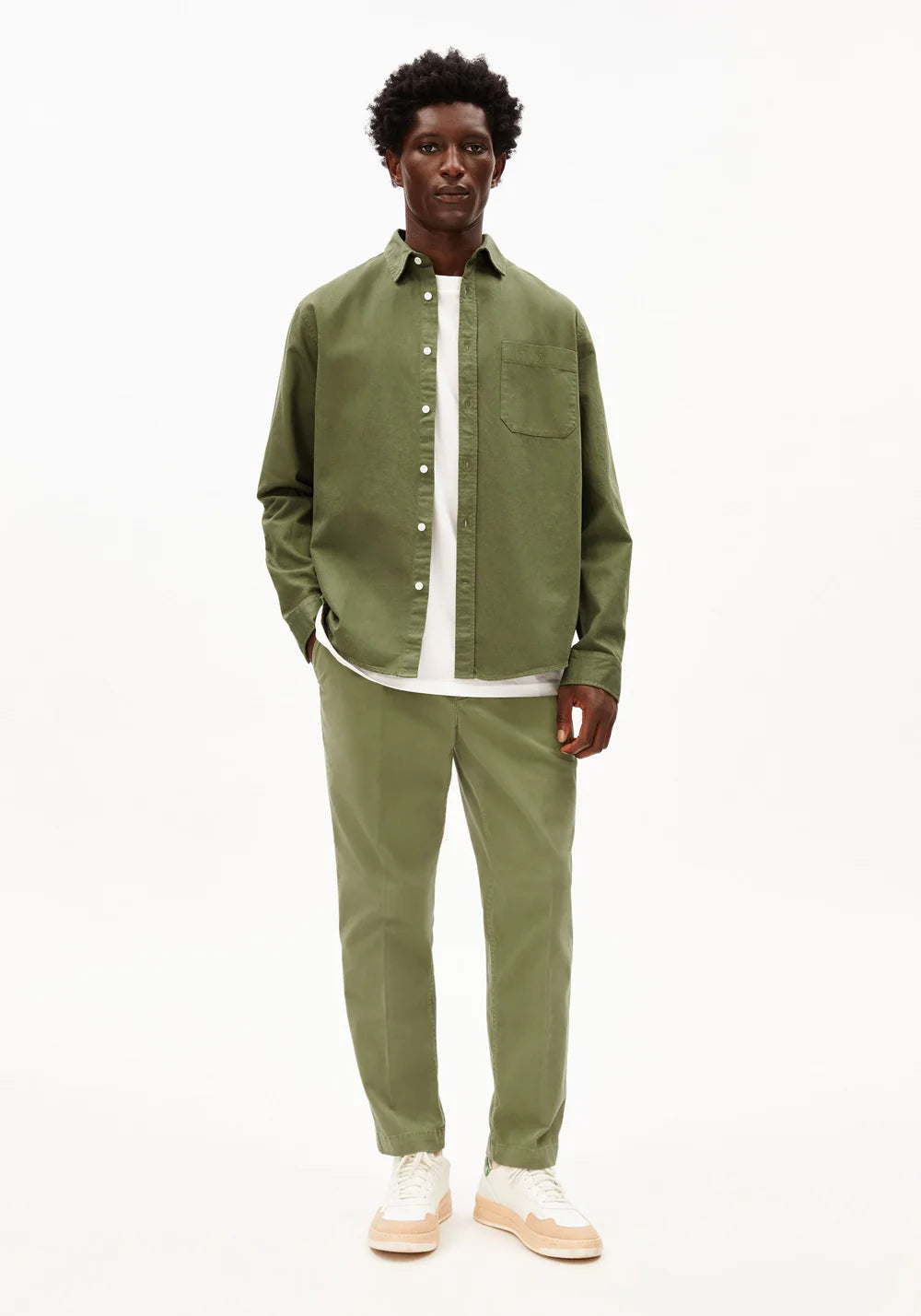 Armedangels - GMT DYE LEINENLANGARMHEMD fatigue green - WERTE FREUNDE