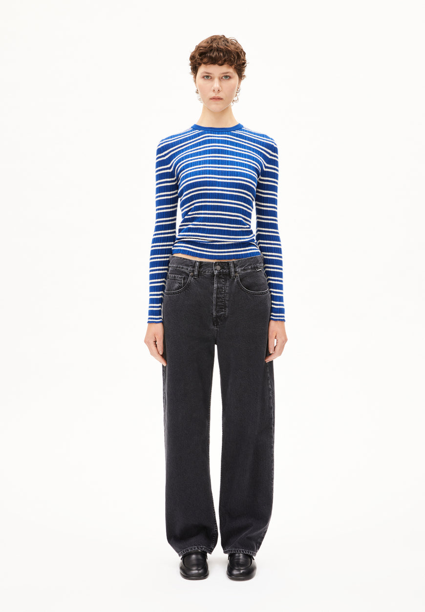 Armedangels - ALAANIA CHIFFRON STR Strick Pullover lapis blue-oatmilk - WERTE FREUNDE