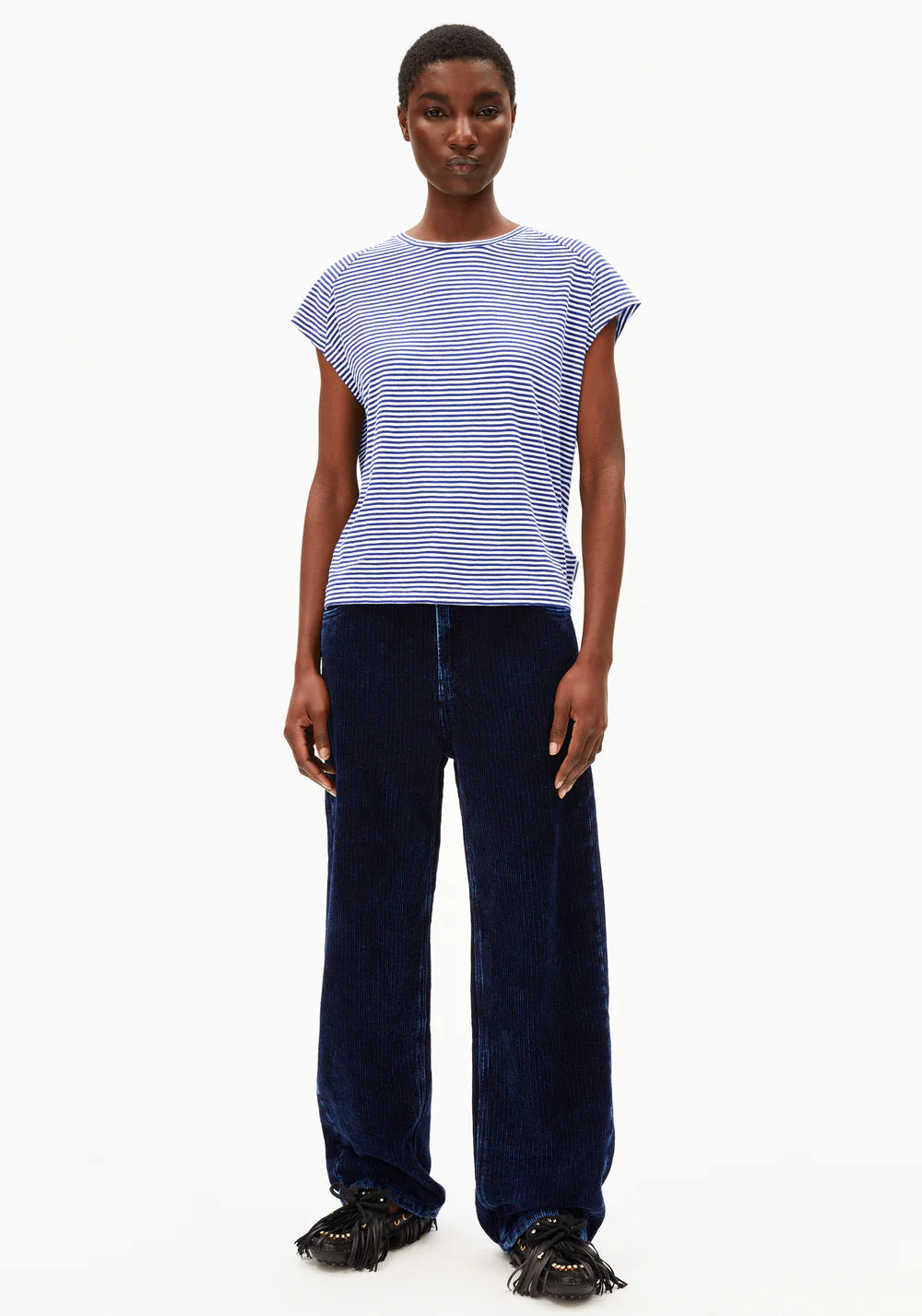 Armedangels - ONELIAA LOVELY STRIPES Jersey Shirts T-Shirt oatmilk-blue noon - WERTE FREUNDE