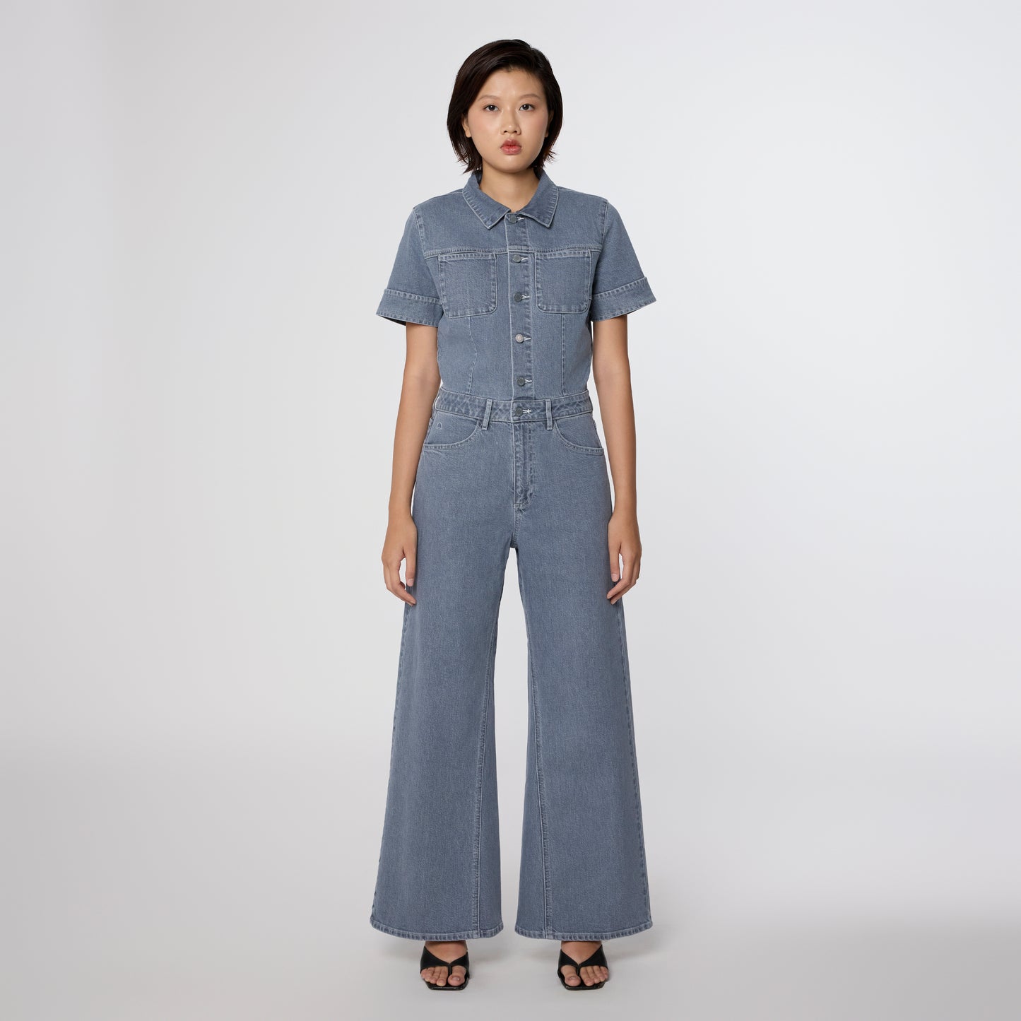 Dawn Denim - TWITTER Minimal Stretch - Short Sleeve Overall Slate Grey - WERTE FREUNDE