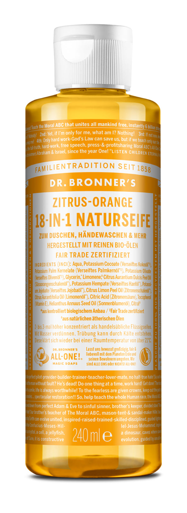 Dr. Bronner´s - 18-in-1 Naturseife Zitrus-Orange 240 ml - WERTE FREUNDE