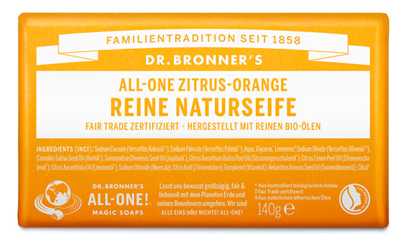 Dr. Bronner´s - Reine Naturseife Zitrus-Orange 140 g - WERTE FREUNDE