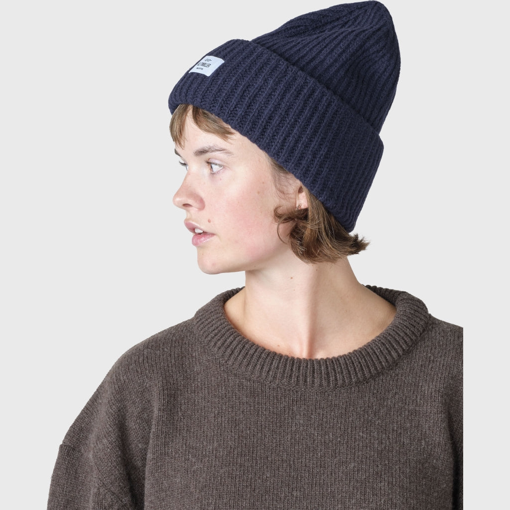 Klitmøller - Wide rib beanie Navy - WERTE FREUNDE