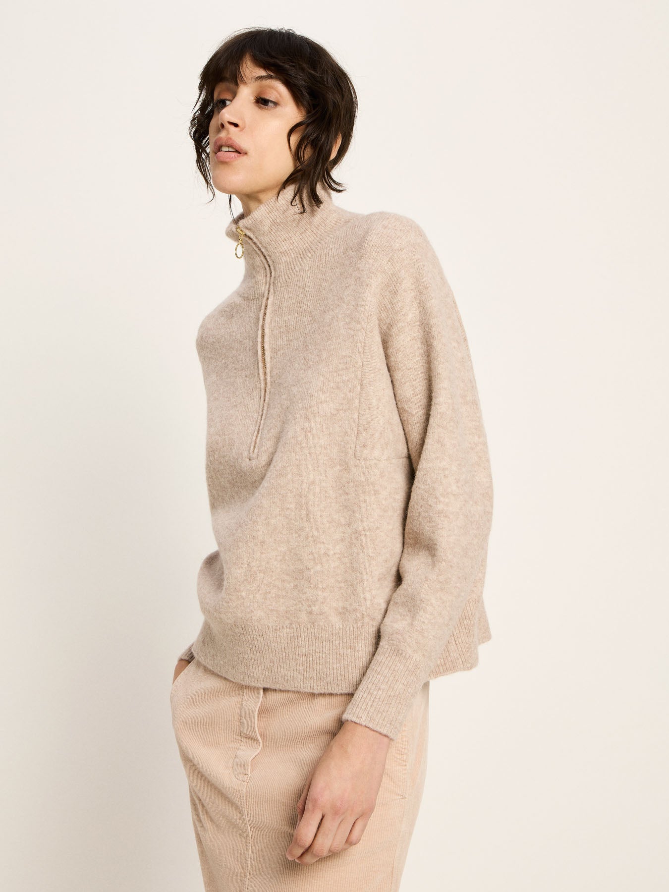 LANIUS - Half-Zip Pullover nude melange - WERTE FREUNDE