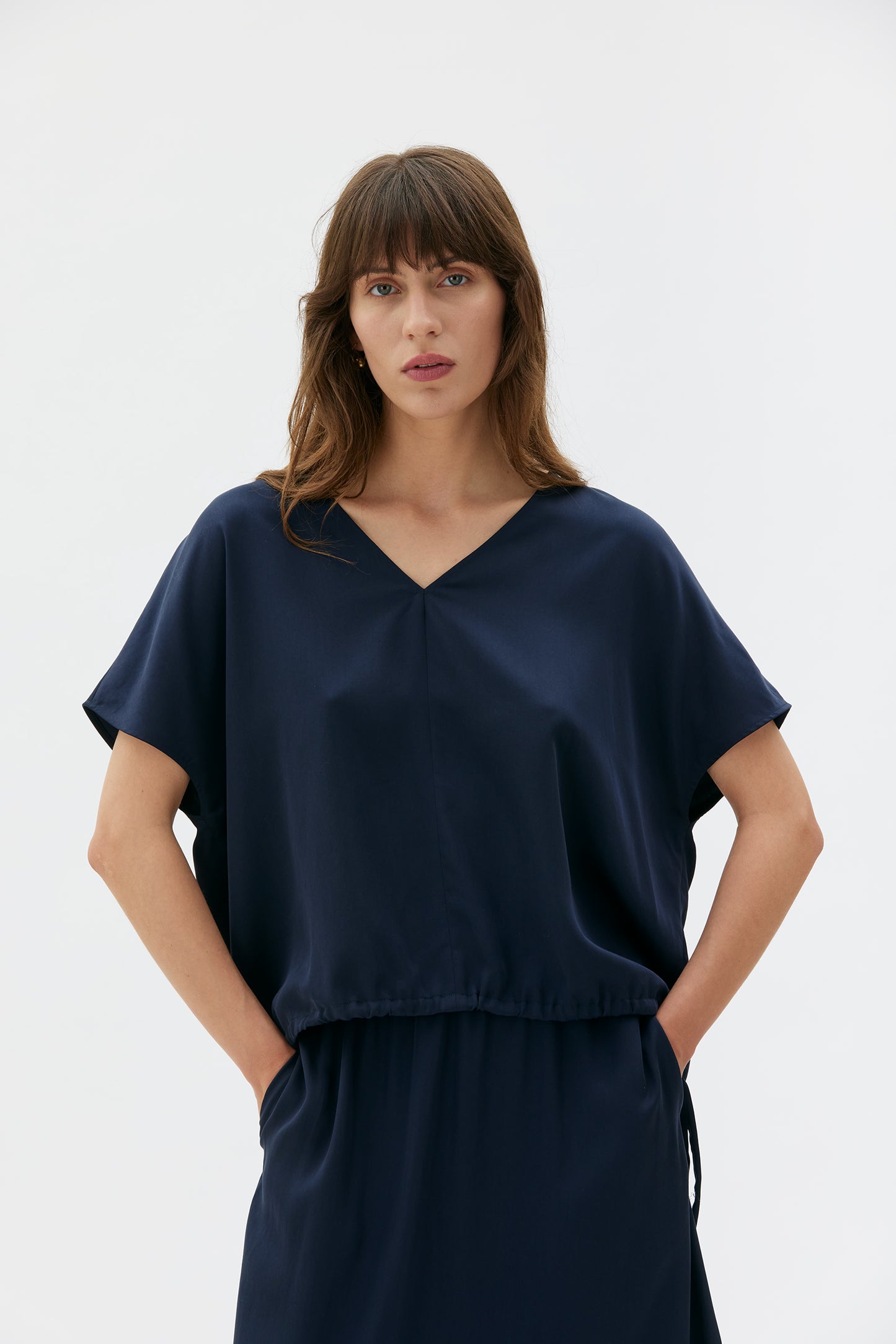 MASKA - Mare - Satin tencel blouse Indigo blue - WERTE FREUNDE