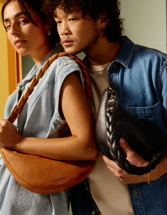 O MY BAG - BRAIDED SHOULDER STRAP Black Soft Grain Leather - WERTE FREUNDE