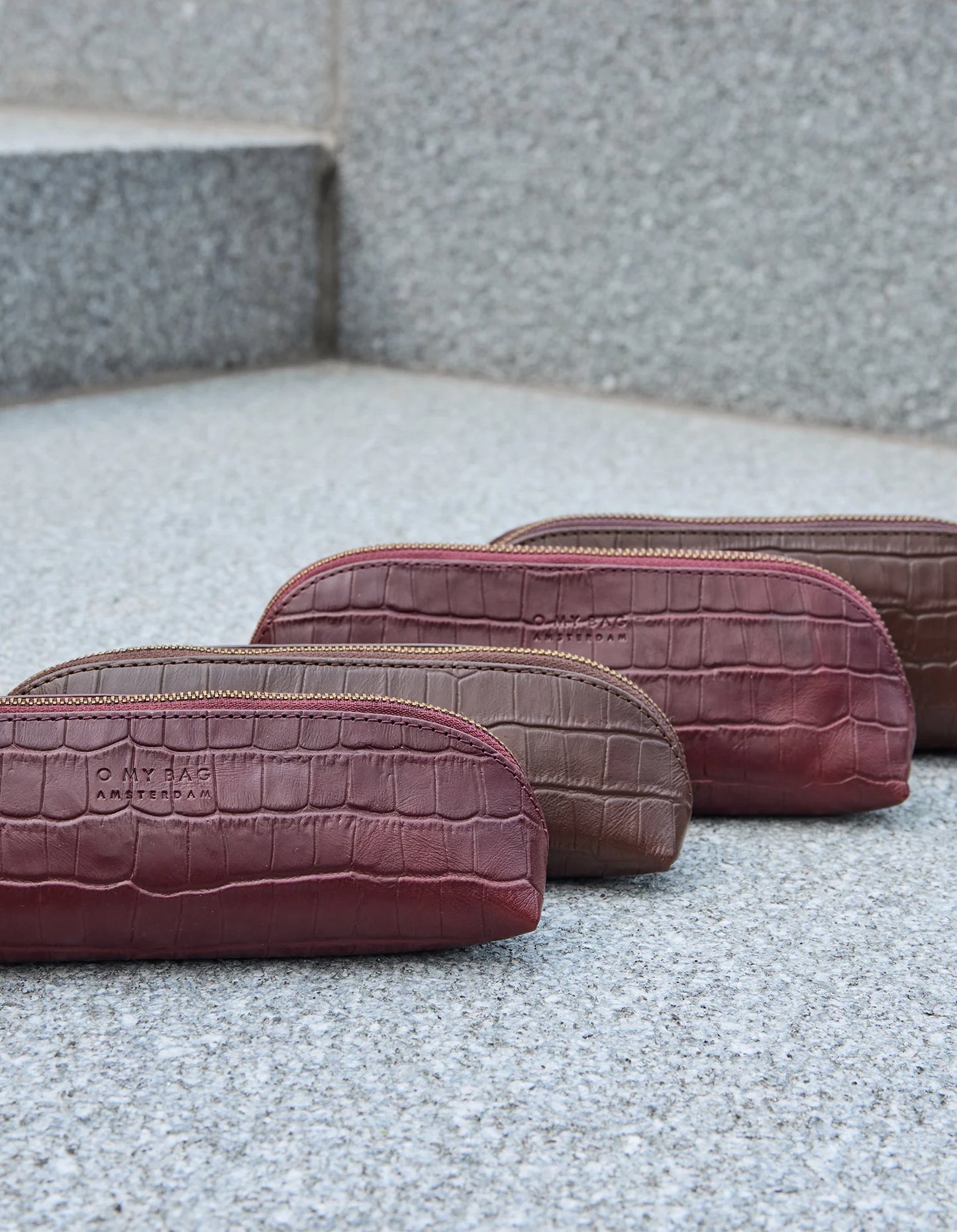 O MY BAG - Pencil Case Large - Dark Cherry Croco Leather - WERTE FREUNDE
