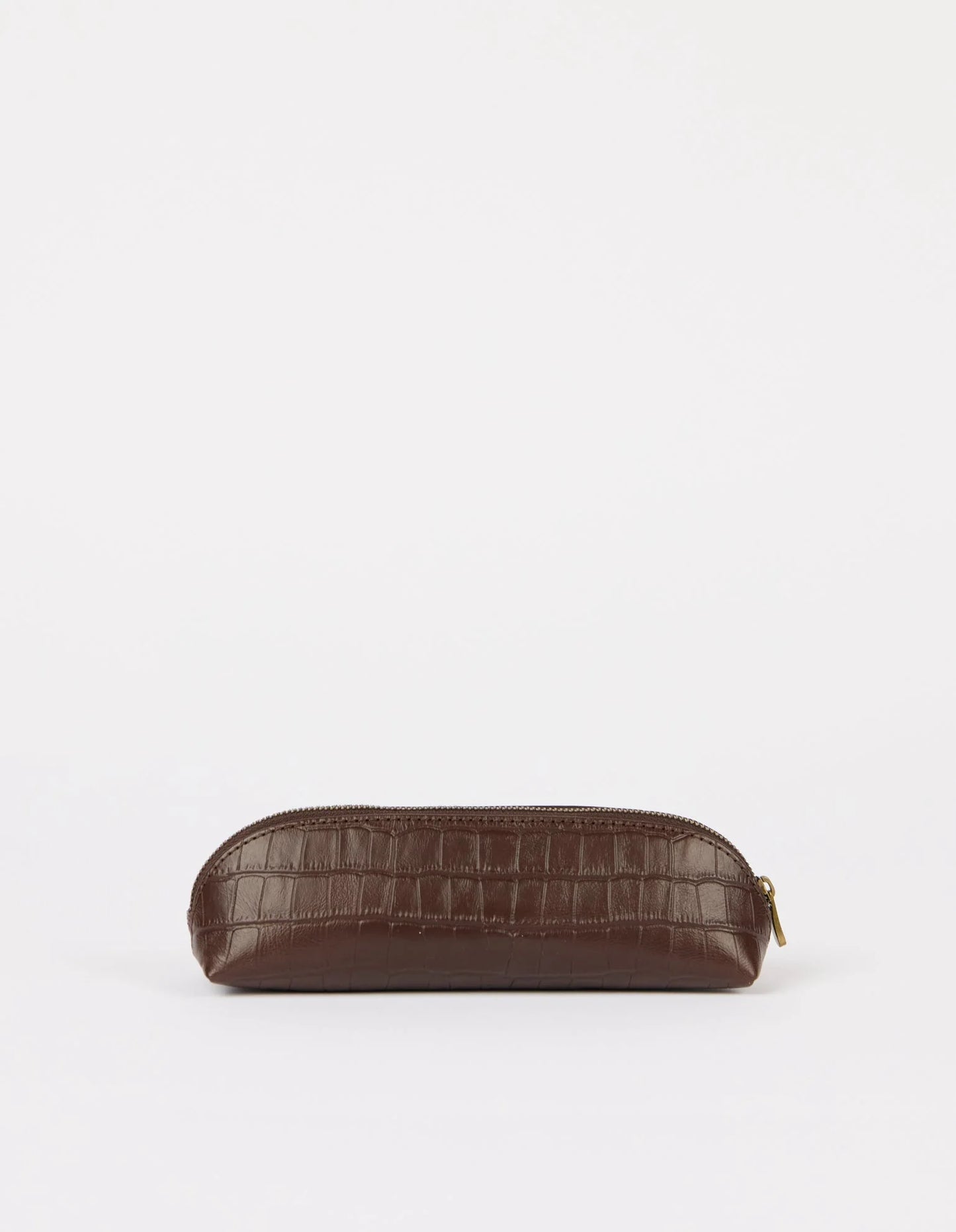 O MY BAG - Pencil Case Small - Chocolate Croco Leather - WERTE FREUNDE