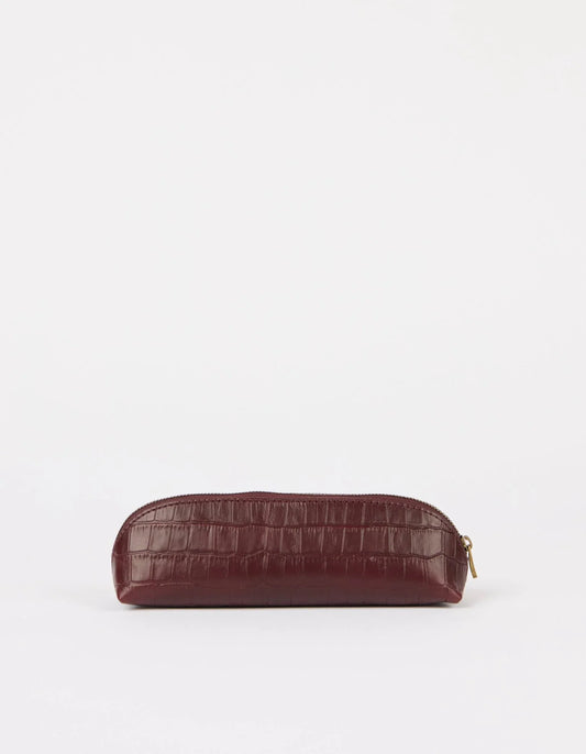 O MY BAG - Pencil Case Small - Dark Cherry Croco Leather - WERTE FREUNDE