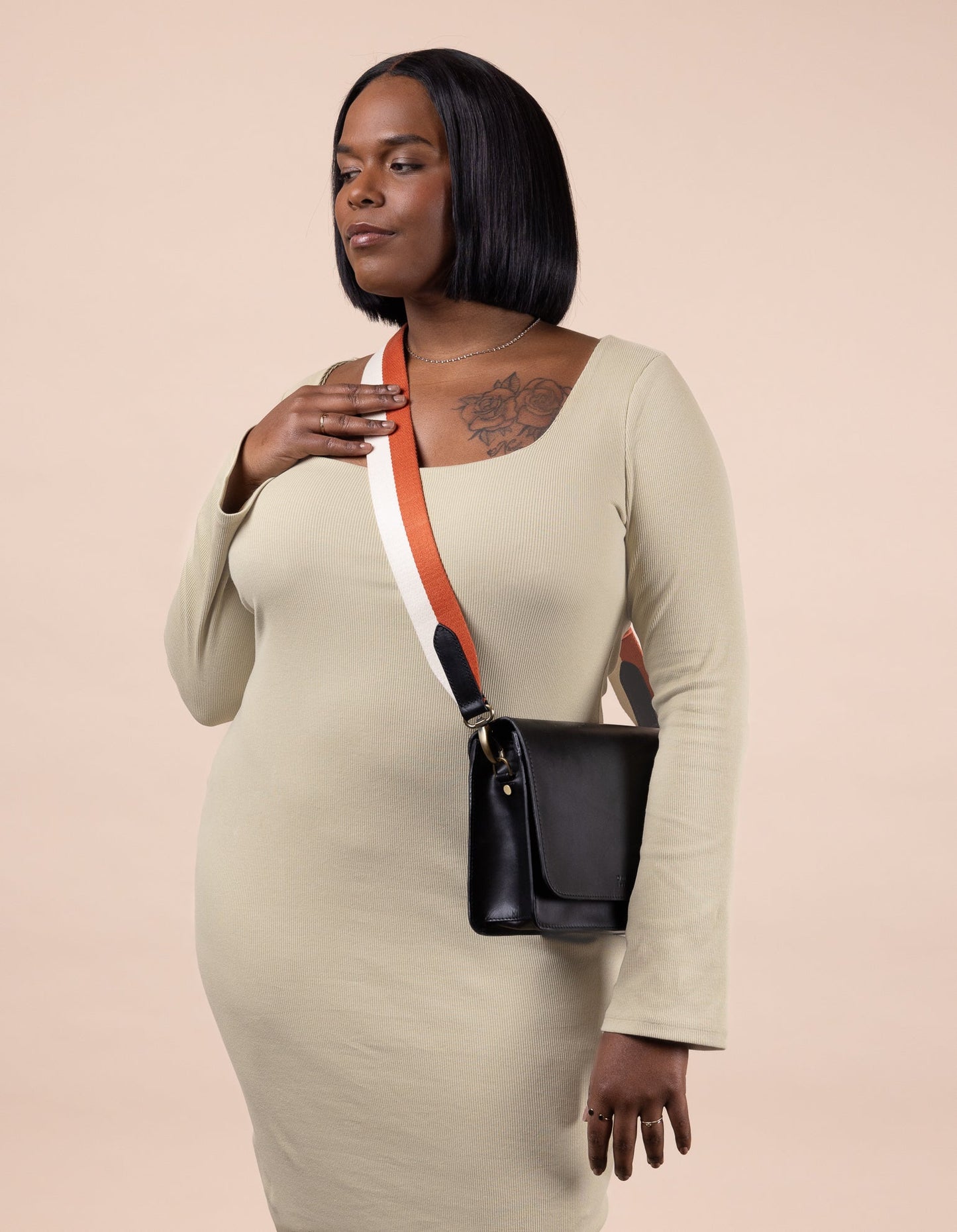 O MY BAG - STRIPED WEBBING STRAP Copper / White / Black Classic Leather - WERTE FREUNDE