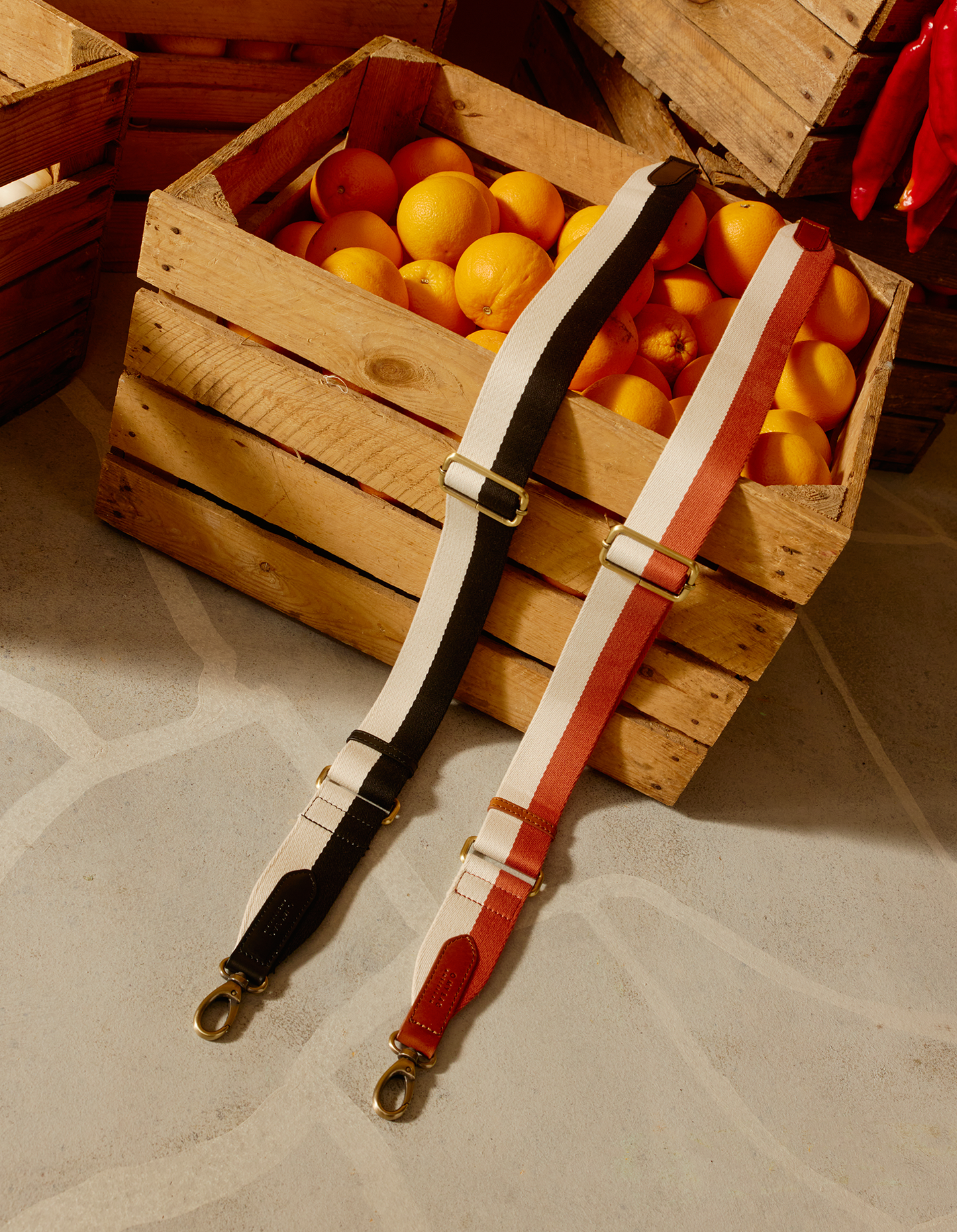 O MY BAG - STRIPED WEBBING STRAP Copper / White / Cognac Classic Leather - WERTE FREUNDE