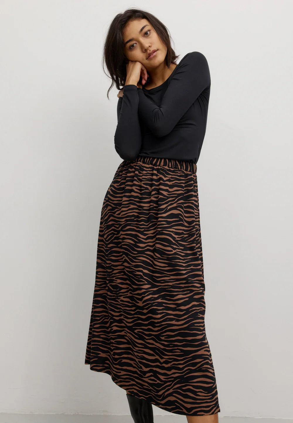 recolution - Skirt HOLLY ZEBRA cognac brown - WERTE FREUNDE