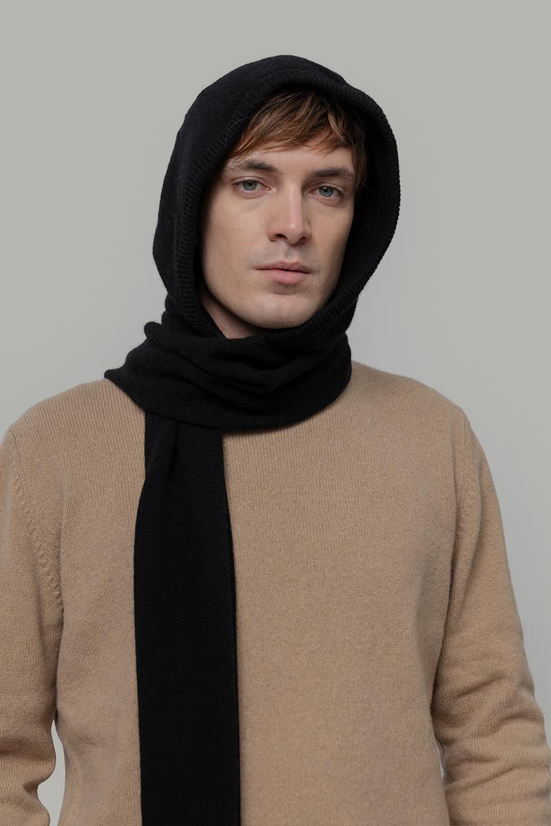 Rifo - Ilenia Cashmere Hooded Scarf Black Ardesia