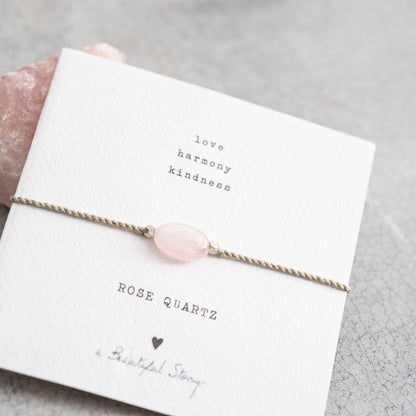 a beautiful story - Gemstone Card Rose Quartz silberfarben Armband