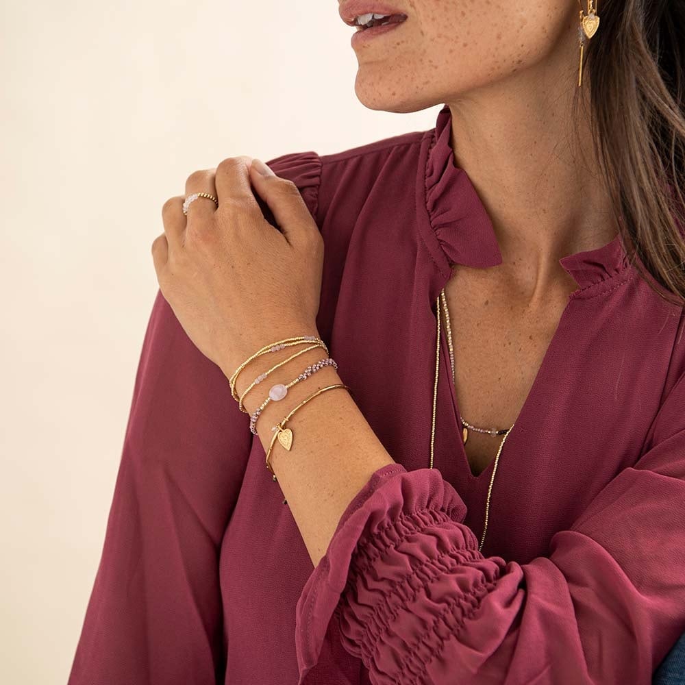 a beautiful story - Shiny Rose Quartz Bracelet goldfarbig