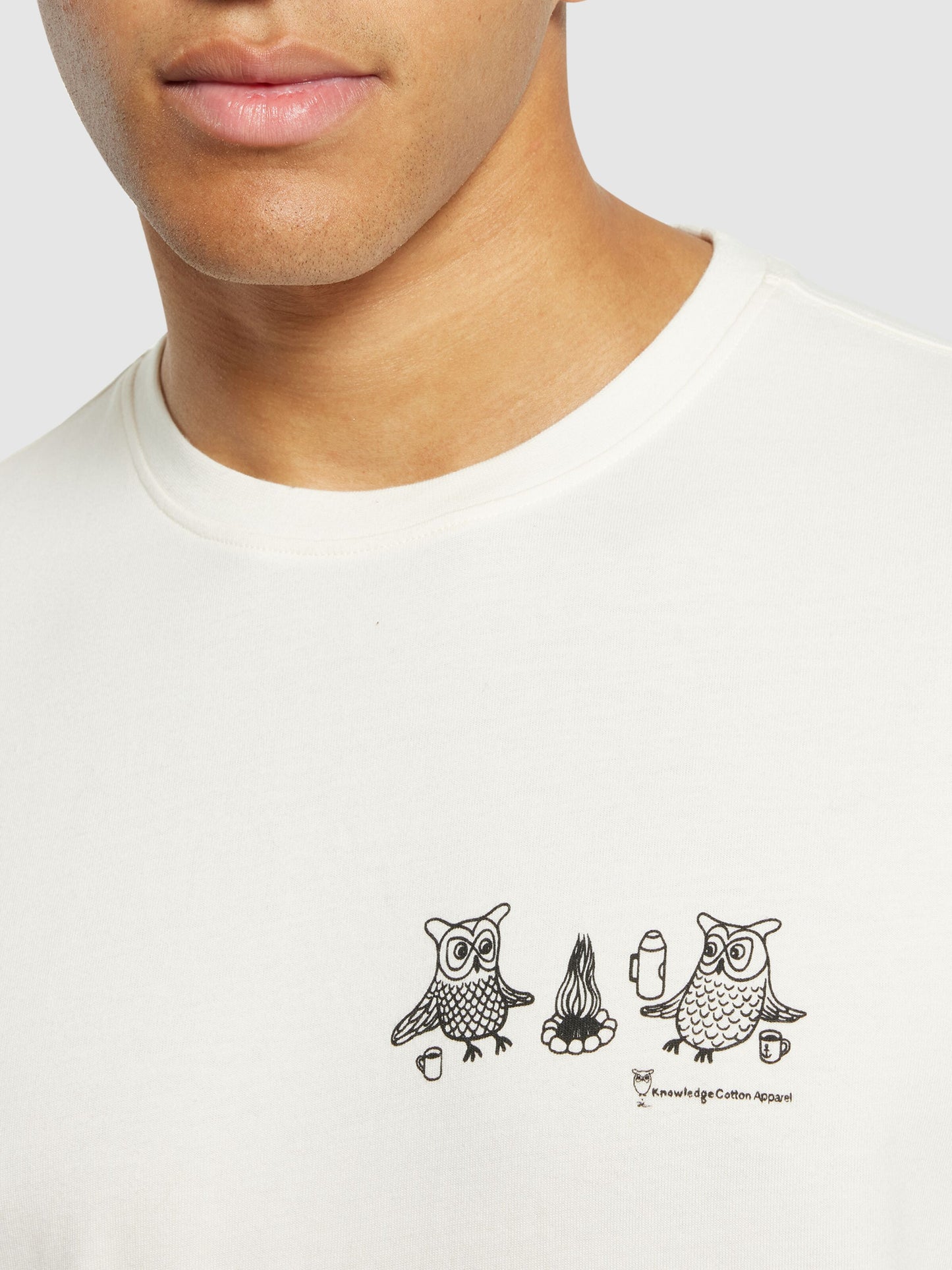 KCA - Regular fit owl trip chest print t-shirt - Regenerative Organic Certified® - Vegan Egret