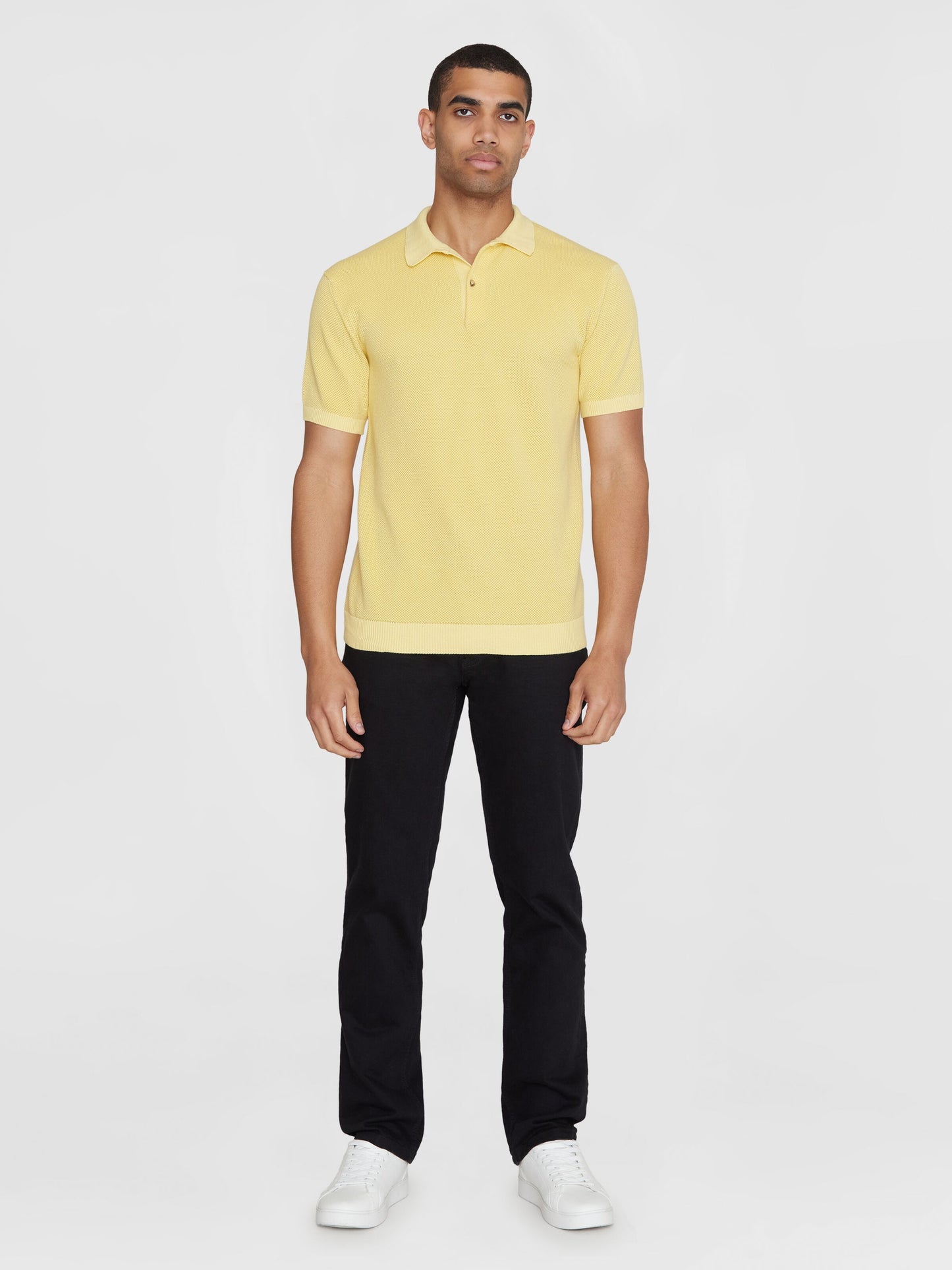 KCA - Regular two toned knitted short sleeved polo Misted Yellow