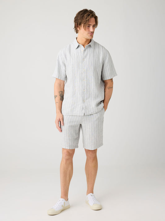 KCA - Fig loose linen shorts Grey stripe - WERTE FREUNDE