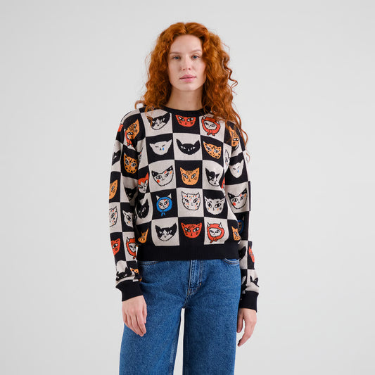 DEDICATED - x Eniko Katalin Eged Sweater Arendal Cat Bingo Black - WERTE FREUNDE