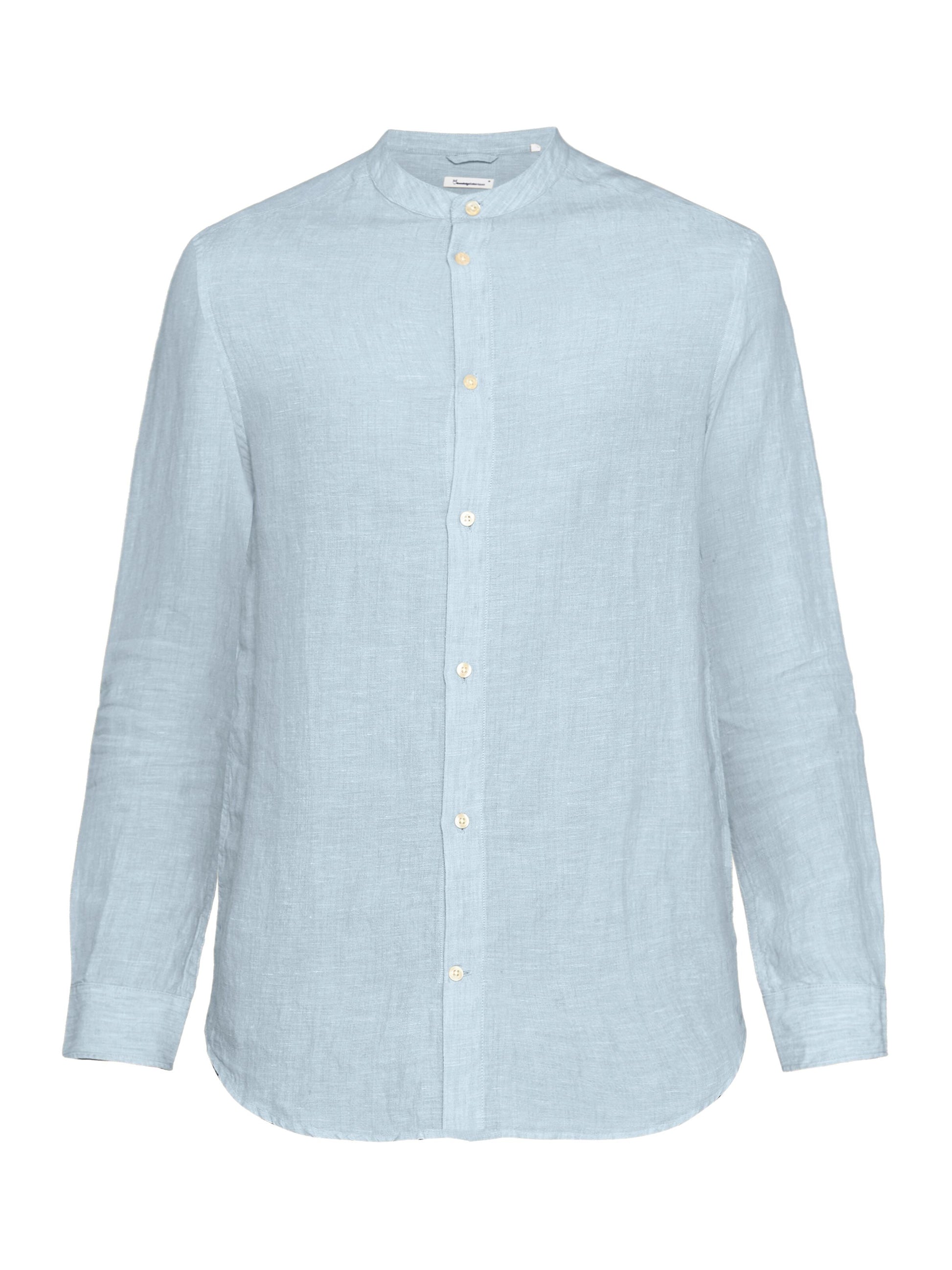 KCA - Regular linen stand collar shirt Vegan Skyway - WERTE FREUNDE
