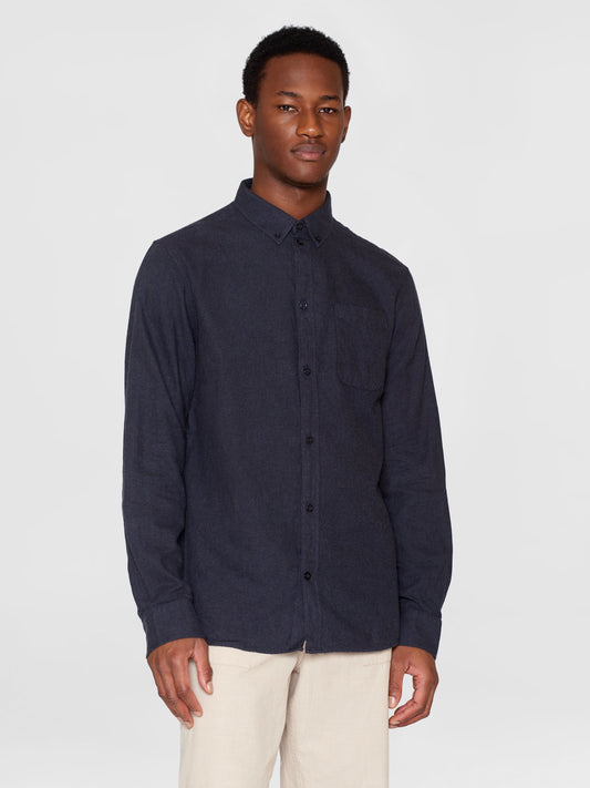 KCA - Regular fit melangé flannel shirt - Vegan Total Eclipse