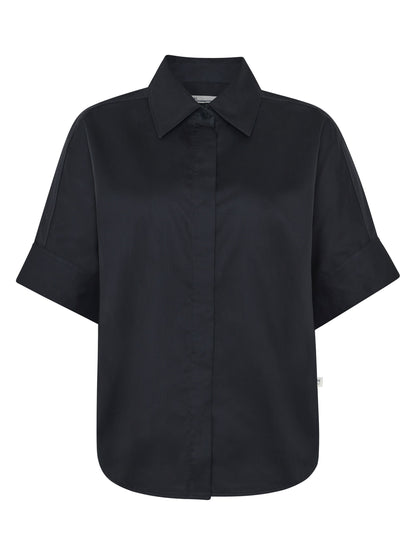 KCA - Relaxed Linen-mix short sleeve shirt Black Jet - WERTE FREUNDE