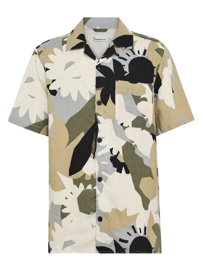 KCA - Relaxed linen print short sleeve shirt Green - WERTE FREUNDE