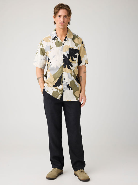 KCA - Relaxed linen print short sleeve shirt Green - WERTE FREUNDE