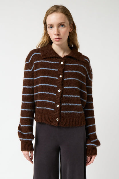amt. - Praline Striped Cardigan Blue & Brown Stripes