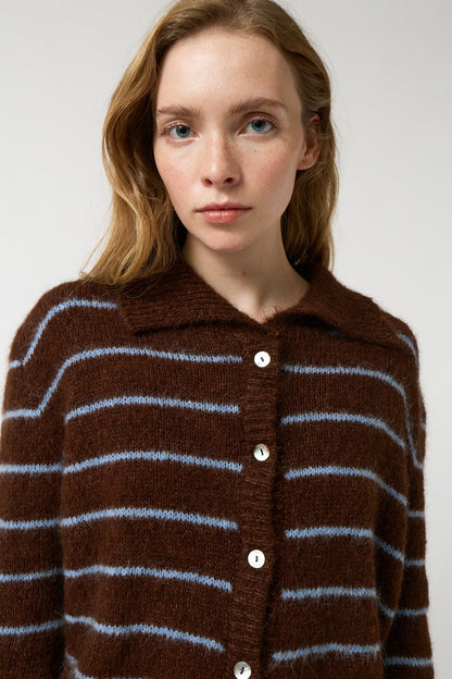 amt. - Praline Striped Cardigan Blue & Brown Stripes