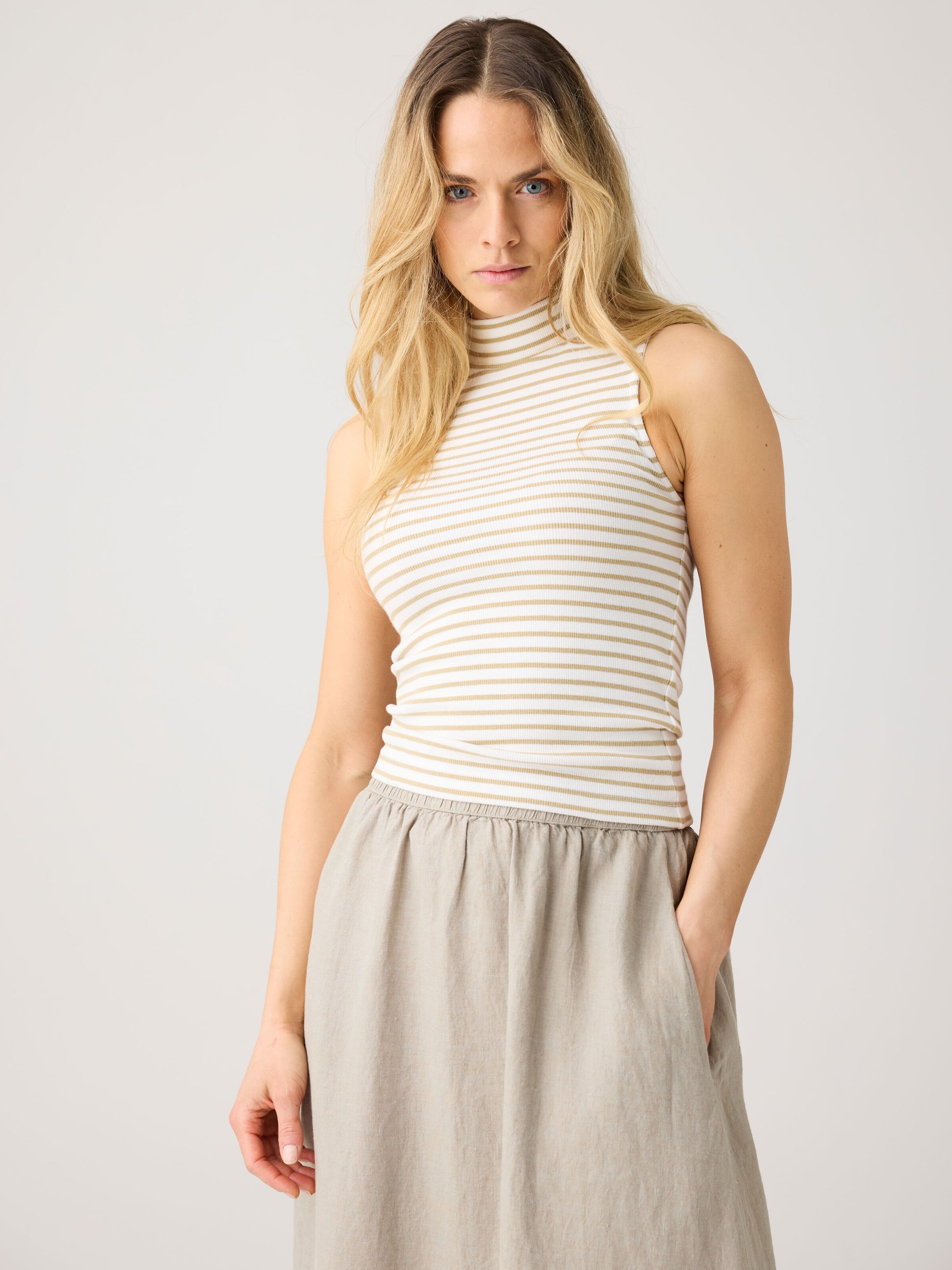 KCA - Rib mock neck top Creme Stripe - WERTE FREUNDE