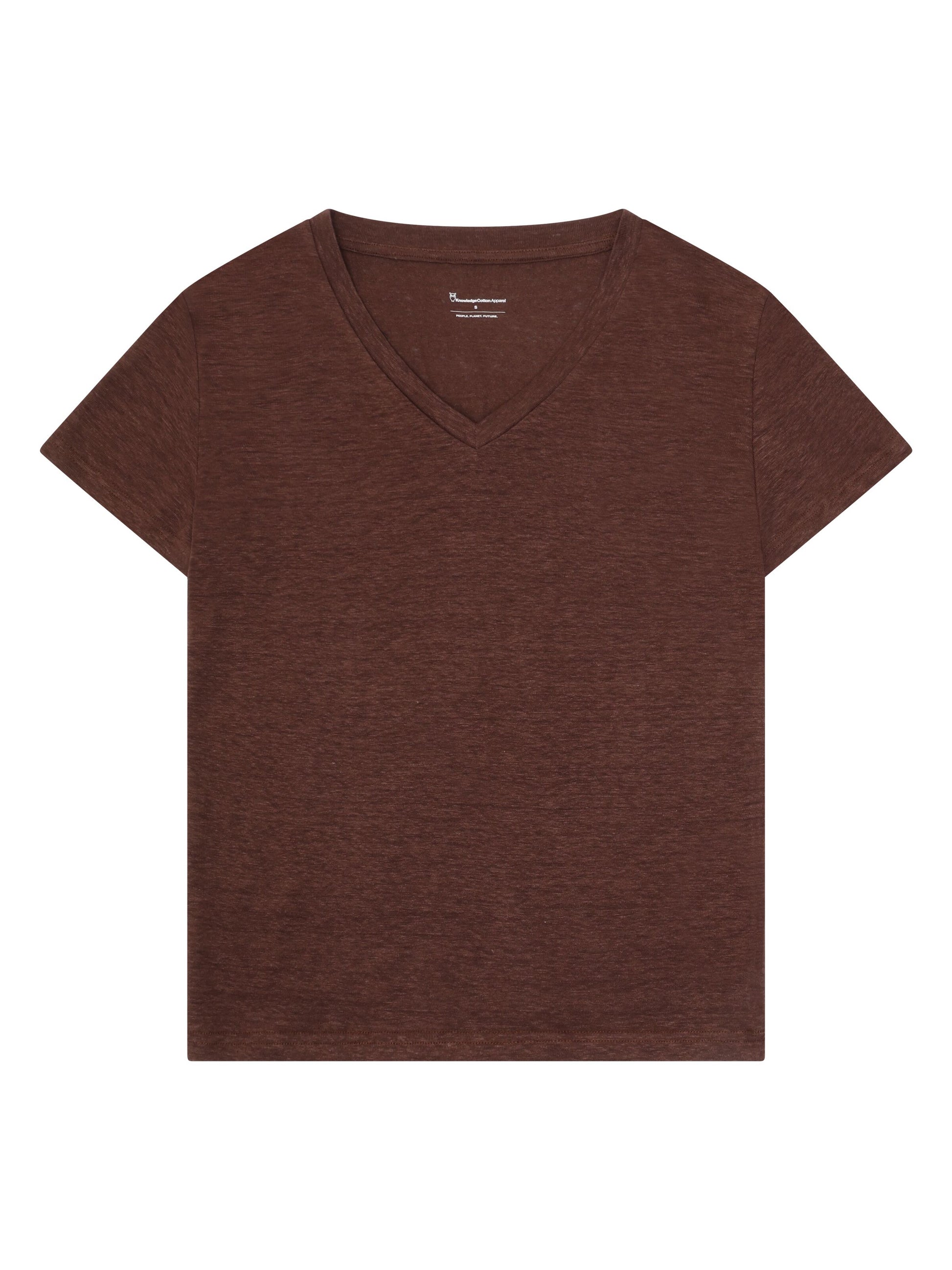 KCA - Linen v-neck t-shirt Shaved Chocolate - WERTE FREUNDE