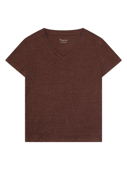 KCA - Linen v-neck t-shirt Shaved Chocolate - WERTE FREUNDE