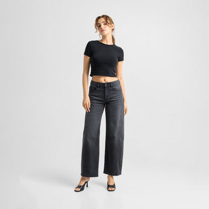 Dawn Denim - Ash Barrel Leg Minimal Stretch - Cutline Vintage Black
