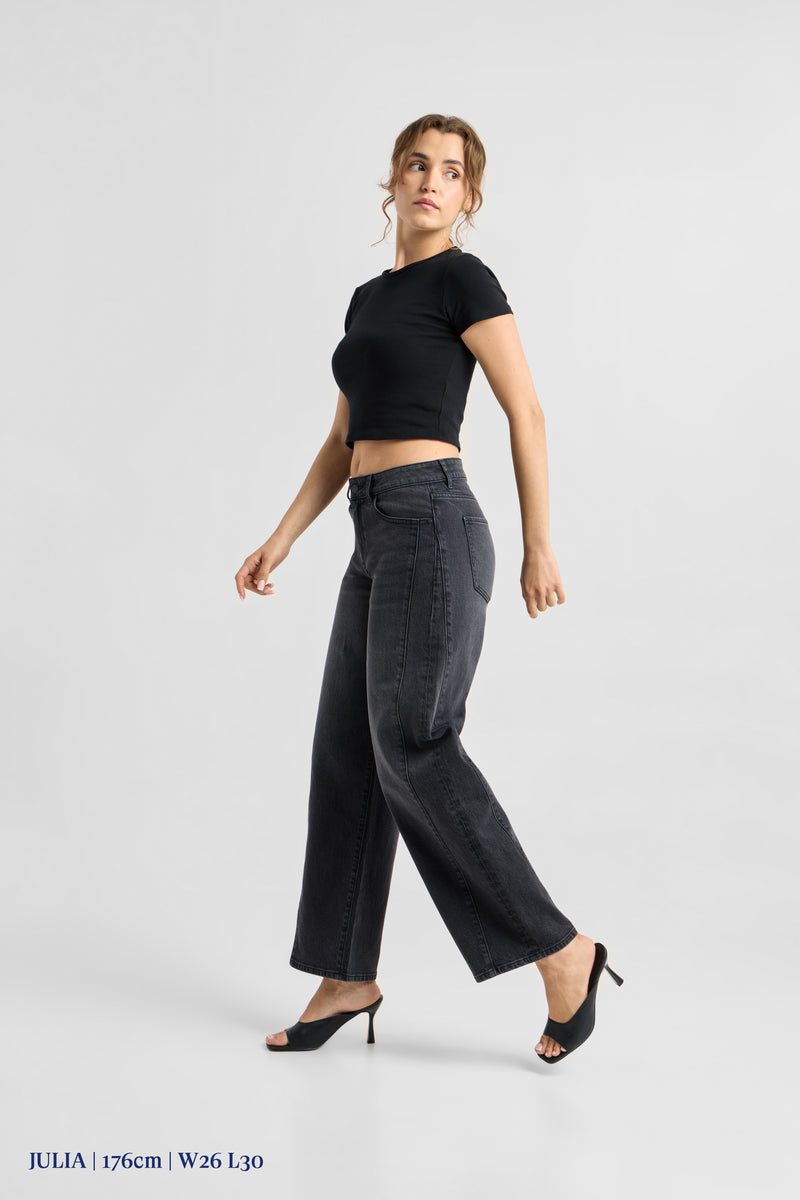 Dawn Denim - Ash Barrel Leg Minimal Stretch - Cutline Vintage Black