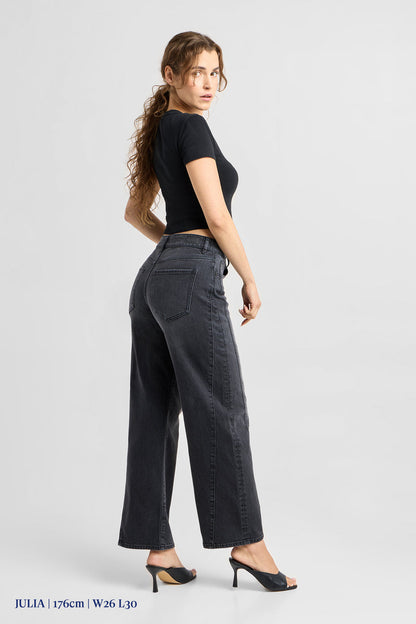Dawn Denim - Ash Barrel Leg Minimal Stretch - Cutline Vintage Black
