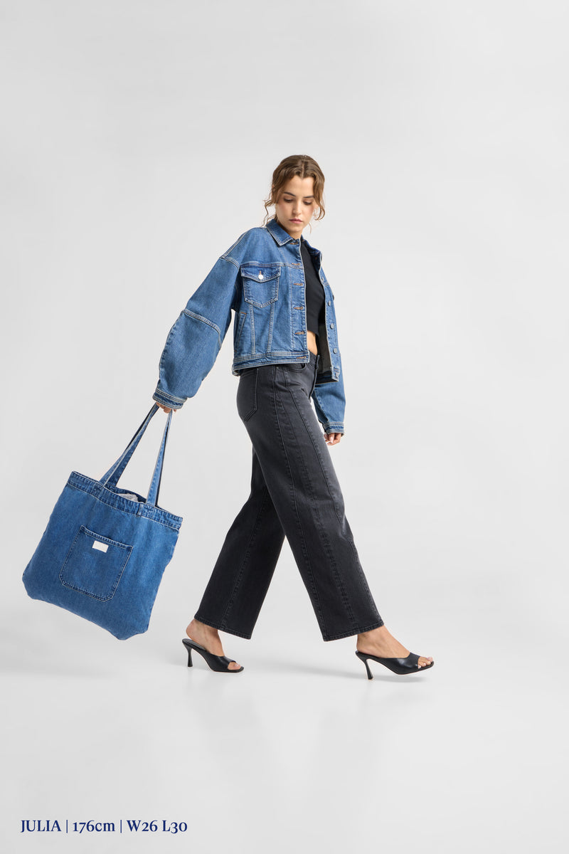 Dawn Denim - Ash Barrel Leg Minimal Stretch - Cutline Vintage Black
